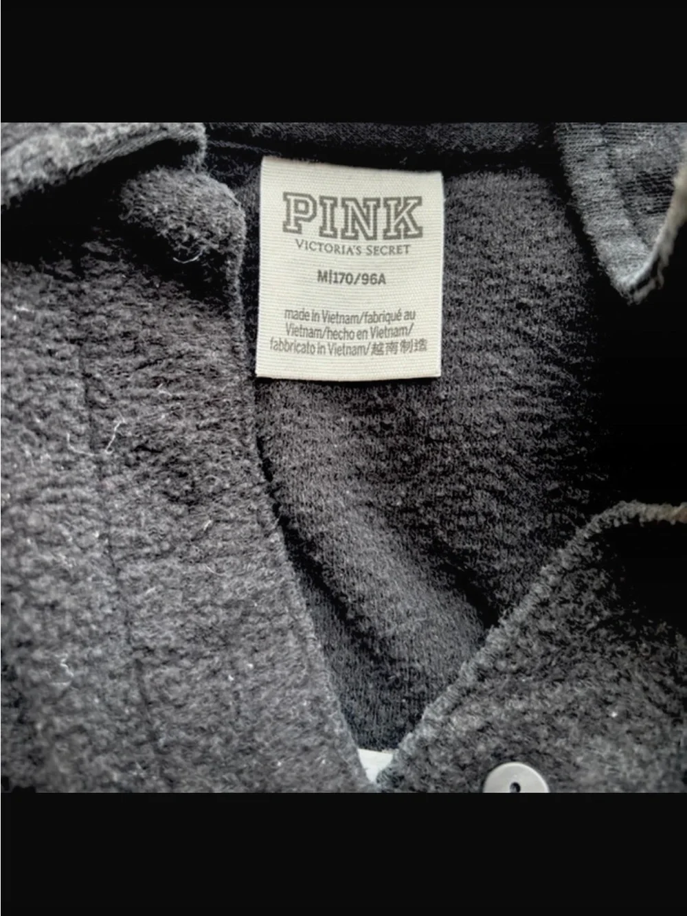 VS PINK Black Fleece Snap Pullover with White Stripe Detail